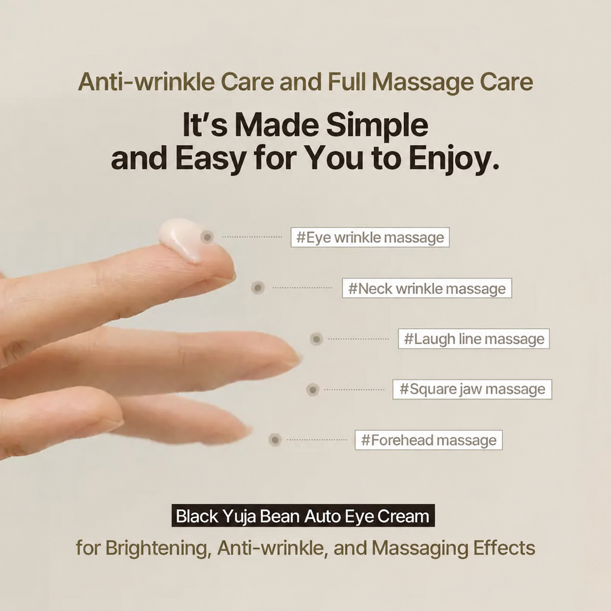 Black Yuja Bean Lifting Auto Eye Cream - Sensitive Skin, Vegan, Hypoallergenic Korean Skincare, Anti-Aging Wrinkle Care Device with Vibration Face Massage, Collagen-Boosting Gentle Mild