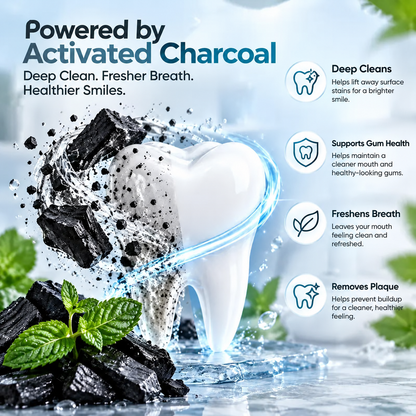 🔥 Buy 1 get 1 free Activated Charcoal Toothpaste - Fluoride-Free, Daily Oral Care, Coffee & Tea Stain Removal, Fresh Mint Flavor, Gentle Formula