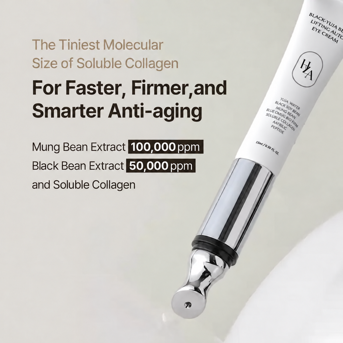 Black Yuja Bean Lifting Auto Eye Cream - Sensitive Skin, Vegan, Hypoallergenic Korean Skincare, Anti-Aging Wrinkle Care Device with Vibration Face Massage, Collagen-Boosting Gentle Mild