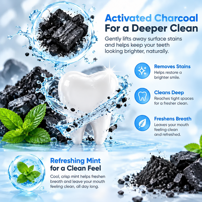 🔥 Buy 1 get 1 free Activated Charcoal Toothpaste - Fluoride-Free, Daily Oral Care, Coffee & Tea Stain Removal, Fresh Mint Flavor, Gentle Formula