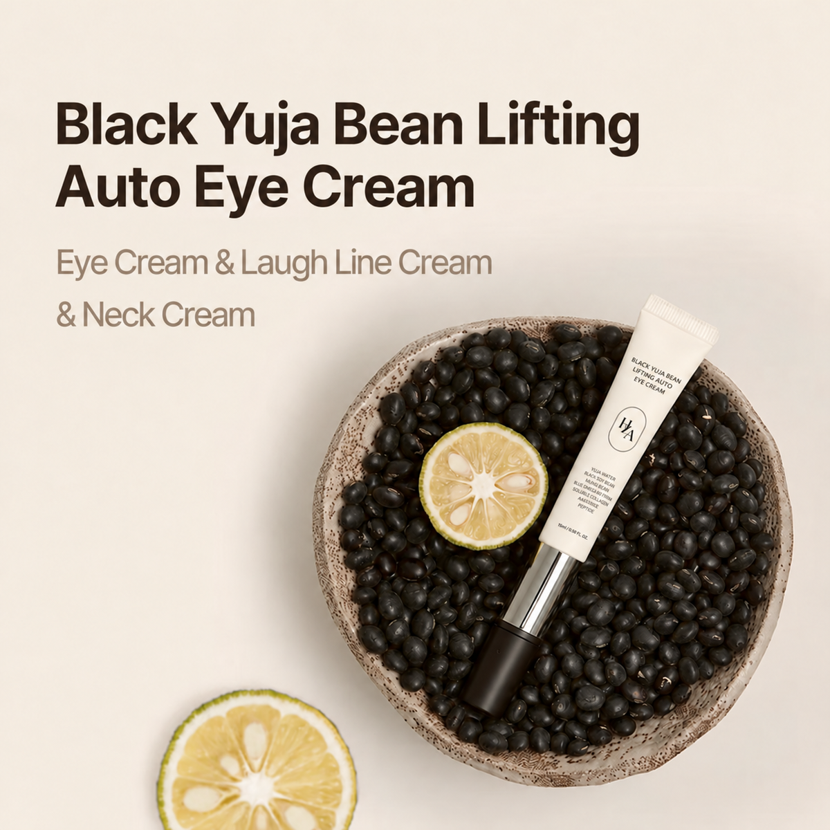 Black Yuja Bean Lifting Auto Eye Cream - Sensitive Skin, Vegan, Hypoallergenic Korean Skincare, Anti-Aging Wrinkle Care Device with Vibration Face Massage, Collagen-Boosting Gentle Mild